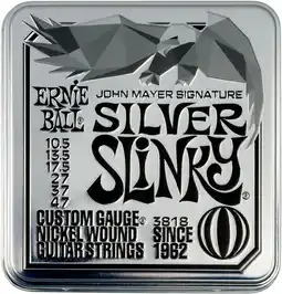 Amazon Ernie Ball John Mayer Silver Slinky Nikkel Wound Elektrische Gitaarsnaren 3 Pack Tin 10,5-47 Gauge aanbieding