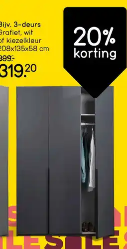 Leen Bakker 3 deurs Grafiet, wit of kiezelkleur aanbieding