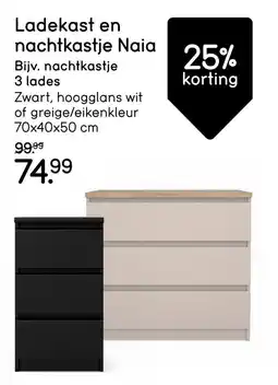 Leen Bakker Ladekast en nachtkastje Naia aanbieding