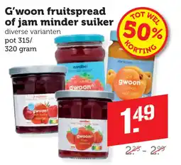 Dagwinkel G'woon fruitspread of jam minder suiker aanbieding