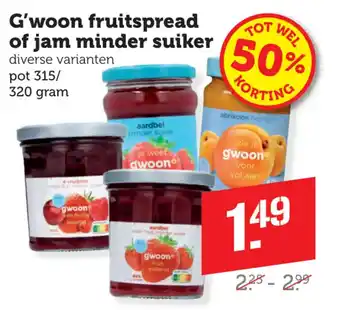 Dagwinkel G'woon fruitspread of jam minder suiker aanbieding