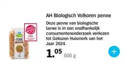 Albert Heijn AH Biologisch Volkoren penne aanbieding