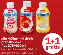 Spar alle Müllermilk drink of milkshake aanbieding