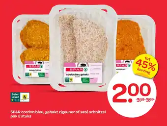 Spar SPAR cordon bleu, gehakt zigeuner of saté schnitzel aanbieding