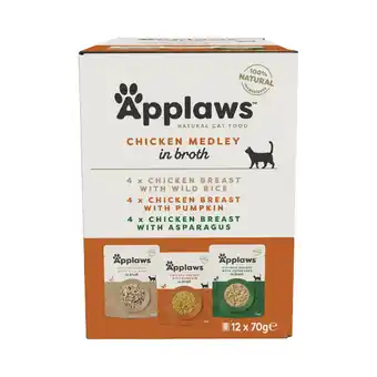 Zooplus 12x70g Maaltijdzakjes in Bouillon Kip selectie Applaws Kattenvoer aanbieding