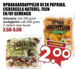 De Boerenschuur Opbakaardappelen ui en paprika, ijsbergsla naturel, fiijn en of gemengd aanbieding