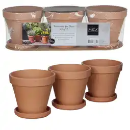 Pets Place Mica Decorations Terracotta Pot Met Schotel Set Van 3 - Bloempotsets - 41x14x12 cm Terra aanbieding