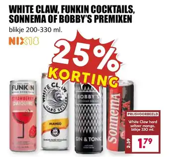 De Boerenschuur White claw, funkin cocktails, sonnema of bobby's premixen aanbieding