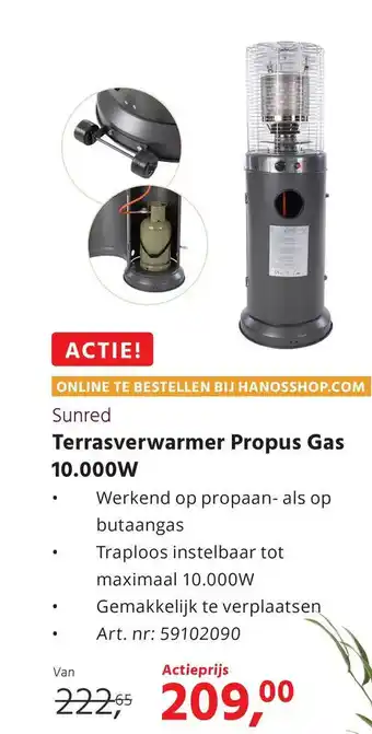 HANOS Terrasverwarmer Propus Gas 10.000W aanbieding