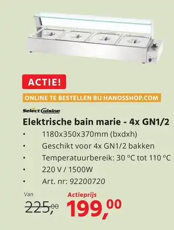 HANOS Elektrische bain marie 4x GN1/2 aanbieding