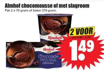 Dirk Almhof Chocomousse of met slagroom 2*70g/2*210g aanbieding