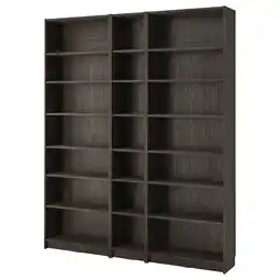 IKEA Donkerbruine billy boekenkast, drie hoge kasten, verstelbare planken, modern design aanbieding