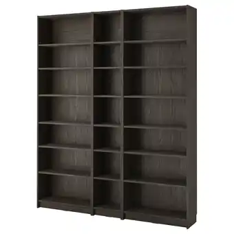 IKEA Donkerbruine billy boekenkast, drie hoge kasten, verstelbare planken, modern design aanbieding
