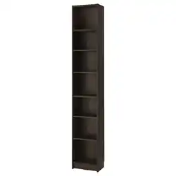 IKEA Een hoge, donkere houten billy boekenkast met meerdere planken aanbieding