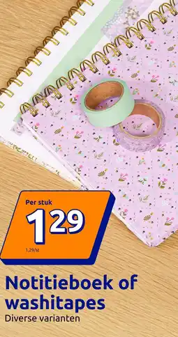 Action Notitieboek of washitapes aanbieding