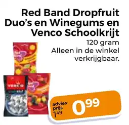 Trekpleister Red Band Dropfruit Duo's en Winegums en Venco Schoolkrijt aanbieding