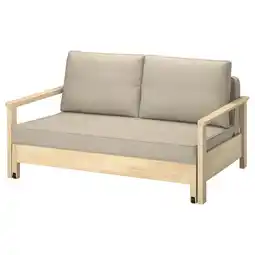 IKEA Tornsborg slaapbank, lichtbruin, houten frame, beige kussens, modern design aanbieding