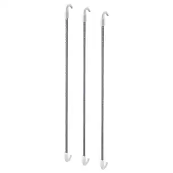 IKEA Drie grijze hangers met spiraalkoord en witte plastic haken, ideaal voor het organiseren van spullen aanbieding