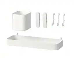 IKEA SkÅdis witte accessoireset: vierkante beker, haken en plank in minimalistisch design aanbieding