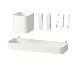IKEA SkÅdis witte accessoireset: vierkante beker, haken en plank in minimalistisch design aanbieding