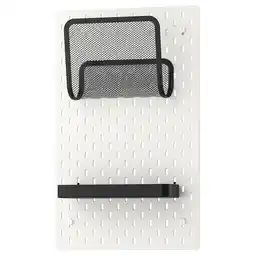IKEA SkÅdis organizer: wit ophangbord met zwart gaasvak en plank, rechthoekig, aan de muur bevestigd aanbieding