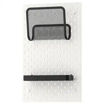 IKEA SkÅdis organizer: wit ophangbord met zwart gaasvak en plank, rechthoekig, aan de muur bevestigd aanbieding