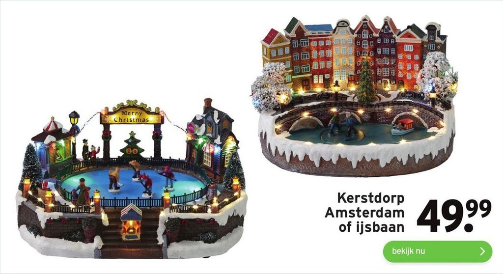 Kerstdorp met LED Licht en Bewegende IJsbaan