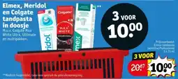 Kruidvat Elmex, Meridol en Colgate tandpasta in doosje aanbieding