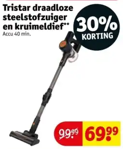 Kruidvat Tristar draadloze steelstofzuiger en kruimeldief aanbieding