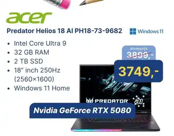 Levix Computershop acer Predator Helios 18 AI PH18-73-9682 aanbieding