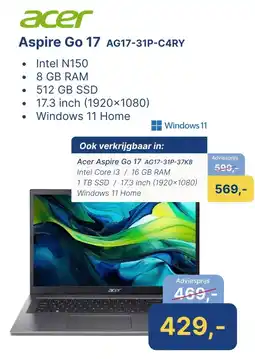 Levix Computershop acer Aspire Go 17 AG17-31P-C4RY aanbieding