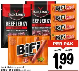 Vomar Voordeelmarkt Jack Link's of Bifi 5- of 6-pack aanbieding