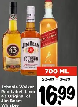 Vomar Voordeelmarkt Johnnie Walker Red Label, Licor 43 Original of Jim Beam Whiskey aanbieding