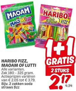Dekamarkt Haribo fizz, maoam of lutti aanbieding
