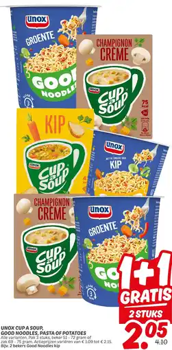Dekamarkt Unox cup a soup, good noodles, pasta of potatoes aanbieding