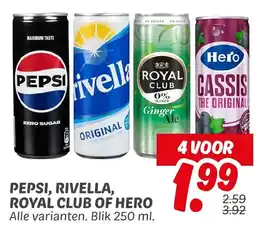 Dekamarkt Pepsi, rivella, royal club of hero aanbieding