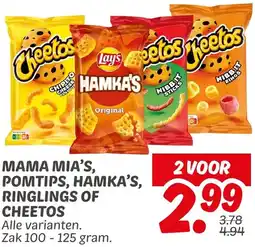 Dekamarkt Mama mia's, pomtips, hamka's, ringlings of cheetos aanbieding