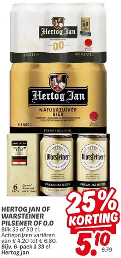 Dekamarkt Hertog jan of warsteiner pilsener of 0.0 aanbieding