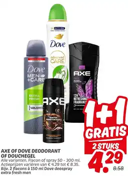 Dekamarkt Axe of dove deodorant of douchegel aanbieding