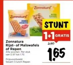 Vomar Voordeelmarkt Zonnatural Rijst- of Maïswafels of Repen aanbieding