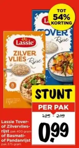 Vomar Voordeelmarkt Lassie Tover- of Zilvervlies- rijst pak 400 gram of Basmati- of Pandanrijst pak 375 gram aanbieding