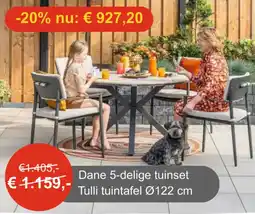 Tuinmeubelland Dane 5-delige tuinset Tulli tuintafel aanbieding