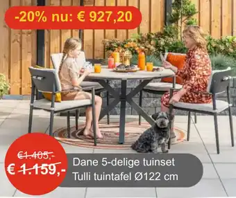 Tuinmeubelland Dane 5-delige tuinset Tulli tuintafel aanbieding