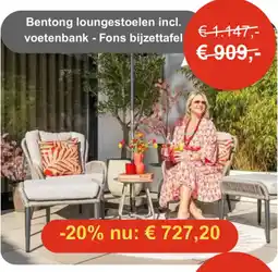 Tuinmeubelland Bentong loungestoelen incl. voetenbank Fons bijzettafel aanbieding