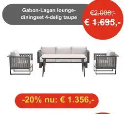 Tuinmeubelland Gabon-Lagan lounge diningset 4-delig taupe aanbieding