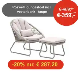 Tuinmeubelland Roswell loungestoel incl. voetenbank taupe aanbieding
