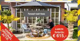 Tuinmeubelland Parasol+voet+hoes aanbieding