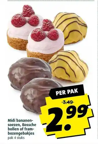 Boni Midi Bananensoezen, Bosschebollen Of Frambozengebakjes aanbieding