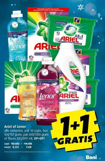 Boni Ariel Of Lenor 1+1 Gratis aanbieding