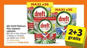 Albert Heijn Alle Dreft Platinum Plus vaatwas- capsules aanbieding